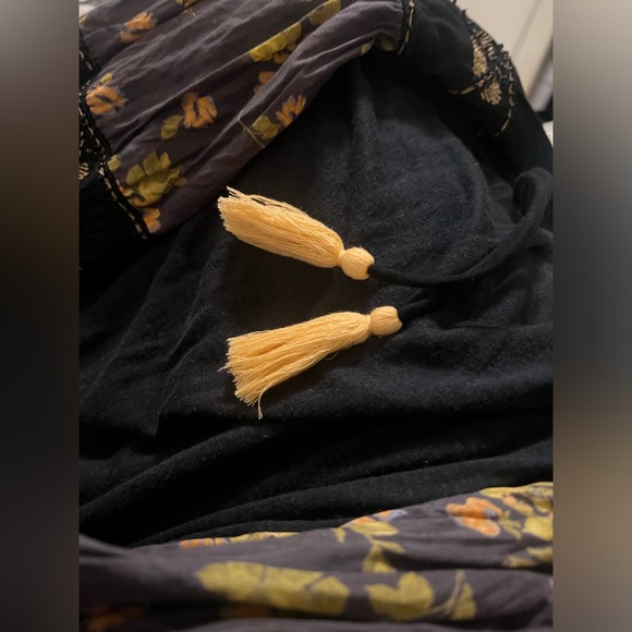 Free People Mix it Up Balloon Sleeve Floral Beaded Tunic Mini Dress Blouse Boho - Picture 8 of 9